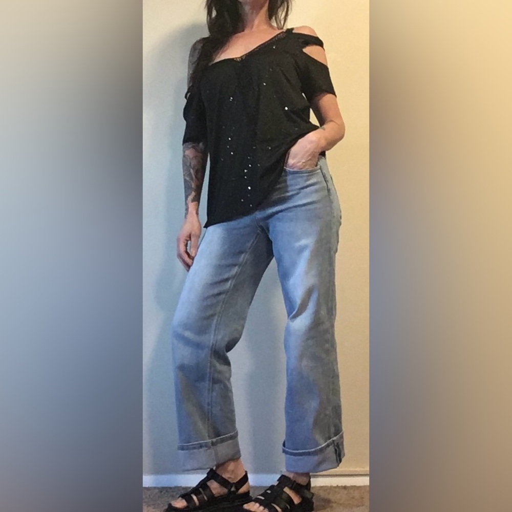 Off the shoulder sparkly black Blouse